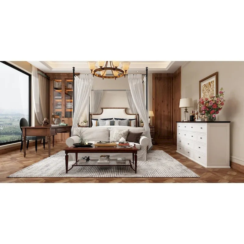 12-Drawer Wide Dresser in Brown & White – Modern Style – Bambiitaly