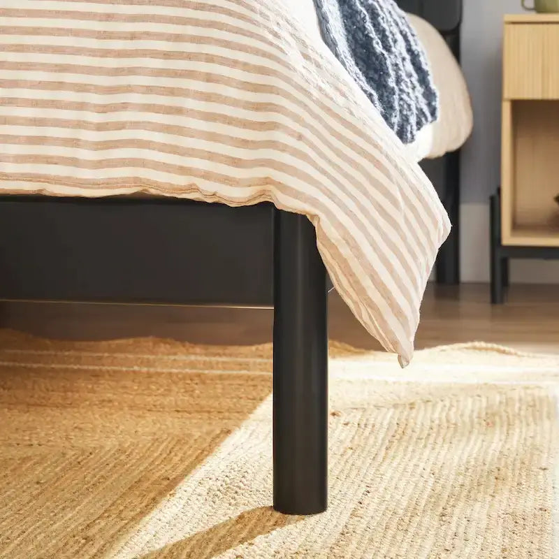 Solid Pine King Platform Bed with Slatted Headboard, Brown / Black, Transitional Style