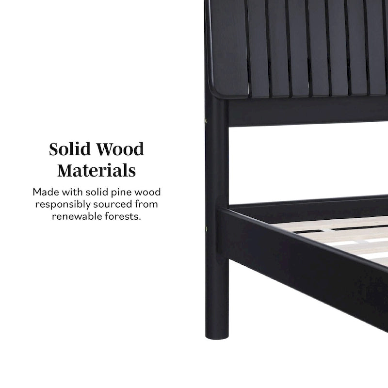 Solid Pine King Platform Bed with Slatted Headboard, Brown / Black, Transitional Style