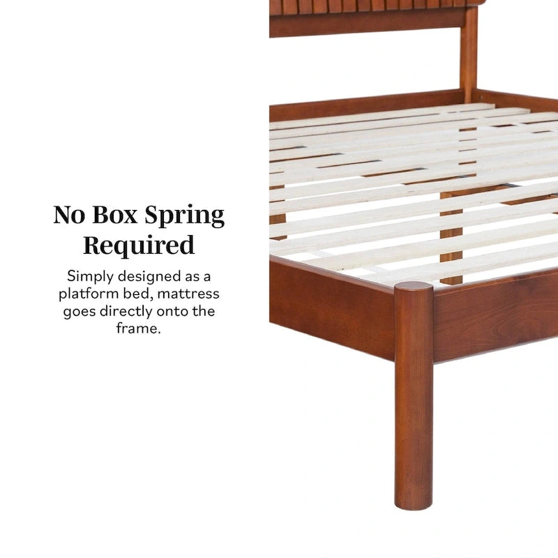 Solid Pine King Platform Bed with Slatted Headboard, Brown / Black, Transitional Style