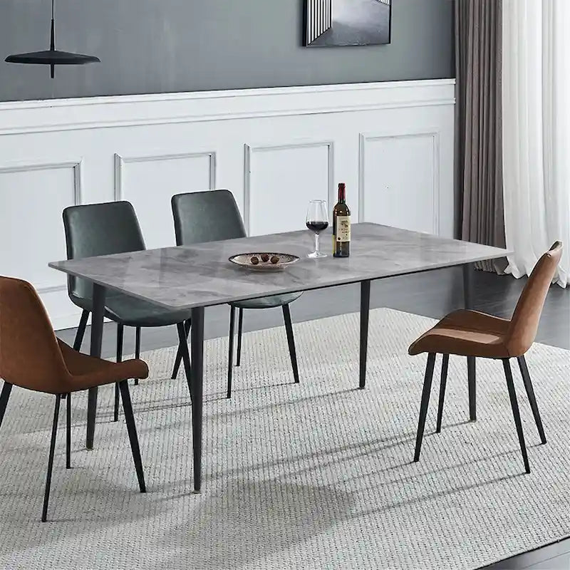 Sintered Stone Top Dining Table with Metal Frame, White/Grey & Black, Seats 4–6