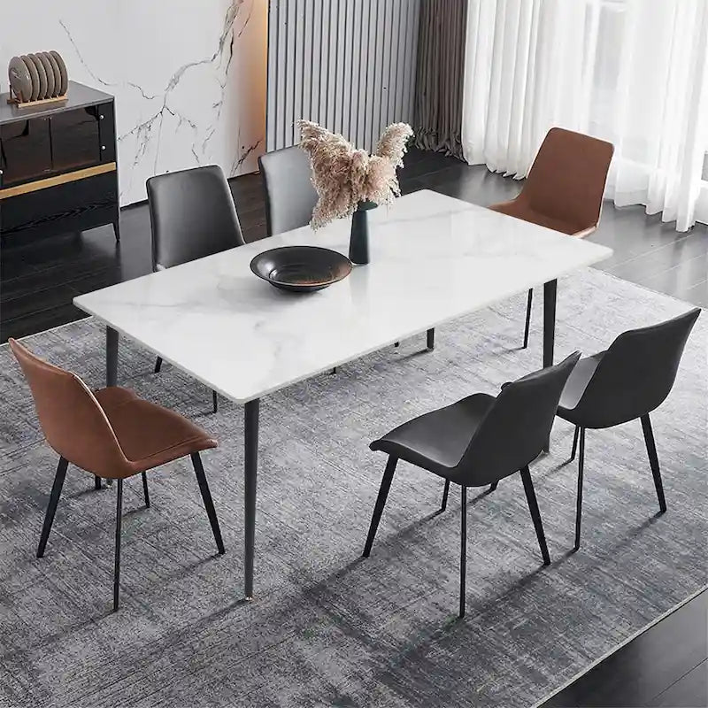 Sintered Stone Top Dining Table with Metal Frame, White/Grey & Black, Seats 4–6