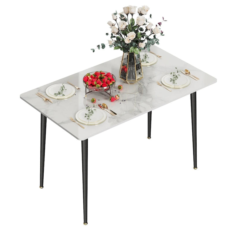 Sintered Stone Top Dining Table with Metal Frame, White/Grey & Black, Seats 4–6