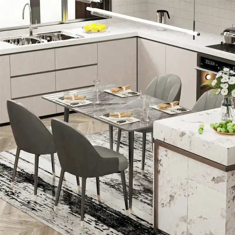 Sintered Stone Top Dining Table with Metal Frame, White/Grey & Black, Seats 4–6