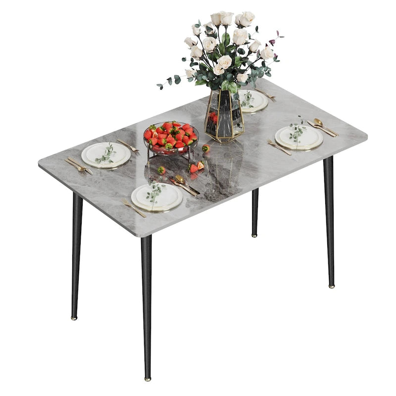 Sintered Stone Top Dining Table with Metal Frame, White/Grey & Black, Seats 4–6