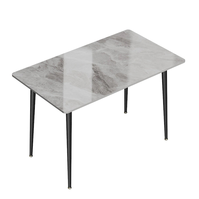 Sintered Stone Top Dining Table with Metal Frame, White/Grey & Black, Seats 4–6