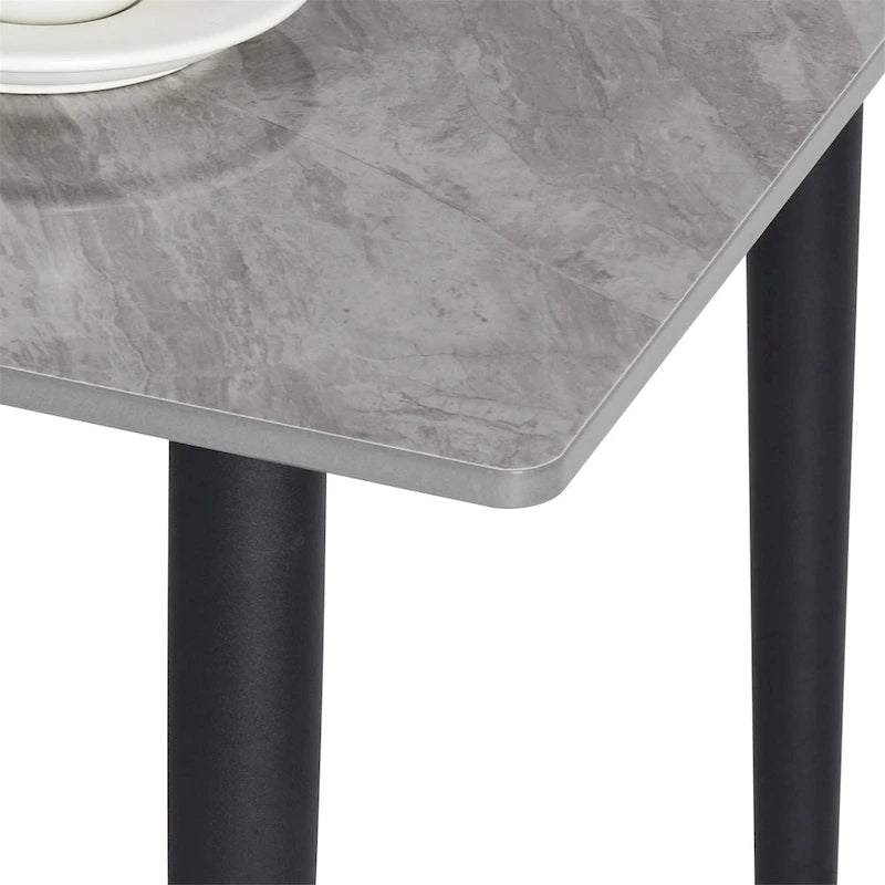 Sintered Stone Top Dining Table with Metal Frame, White/Grey & Black, Seats 4–6