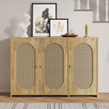 3-Door Sideboard with Rattan Panels & Metal Handles, Vintage Style – Natural Wood / Black / Brown / White