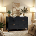 6-Drawer Fluted Dresser with Metal Handles, Black / White / Wood Color, Mid-Century Modern Style