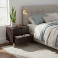 2-Drawer Nightstand with Tapered Legs, Cappuccino, Mid-Century Modern Style