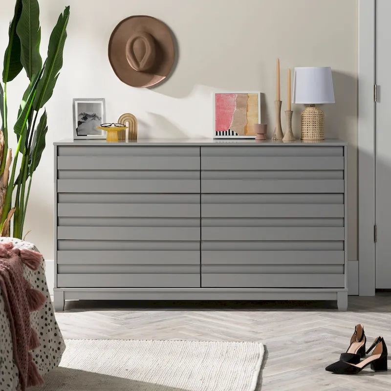 6-Drawer Solid Wood Dresser with Channeled Fronts & Tapered Feet, Onyx / Chalk / Grey / Black / White, Contemporary Style