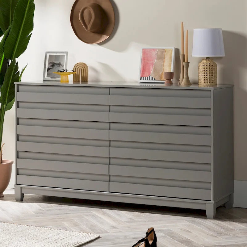 6-Drawer Solid Wood Dresser with Channeled Fronts & Tapered Feet, Onyx / Chalk / Grey / Black / White, Contemporary Style