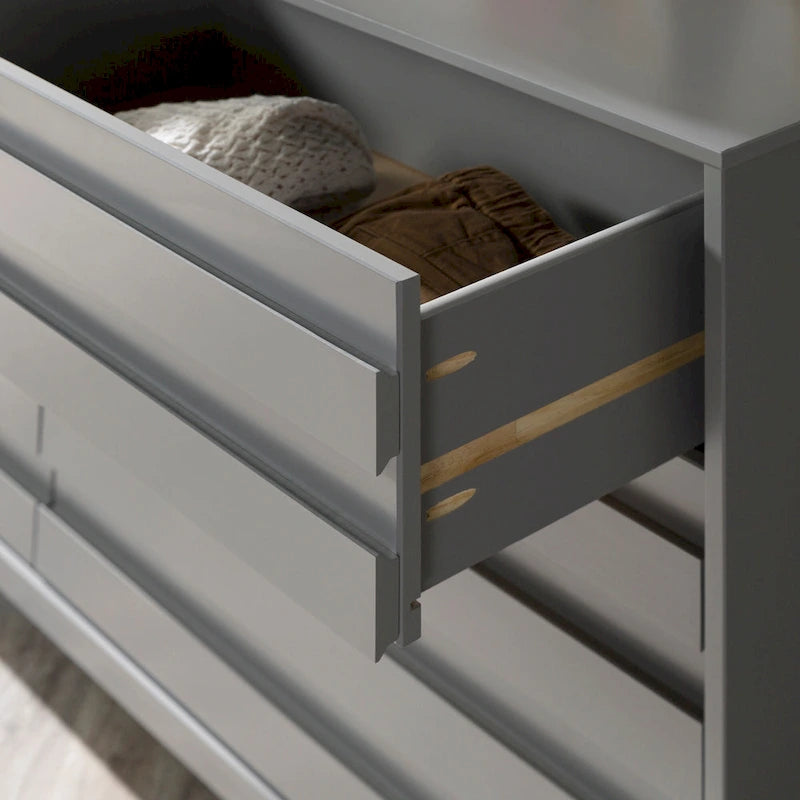 6-Drawer Solid Wood Dresser with Channeled Fronts & Tapered Feet, Onyx / Chalk / Grey / Black / White, Contemporary Style
