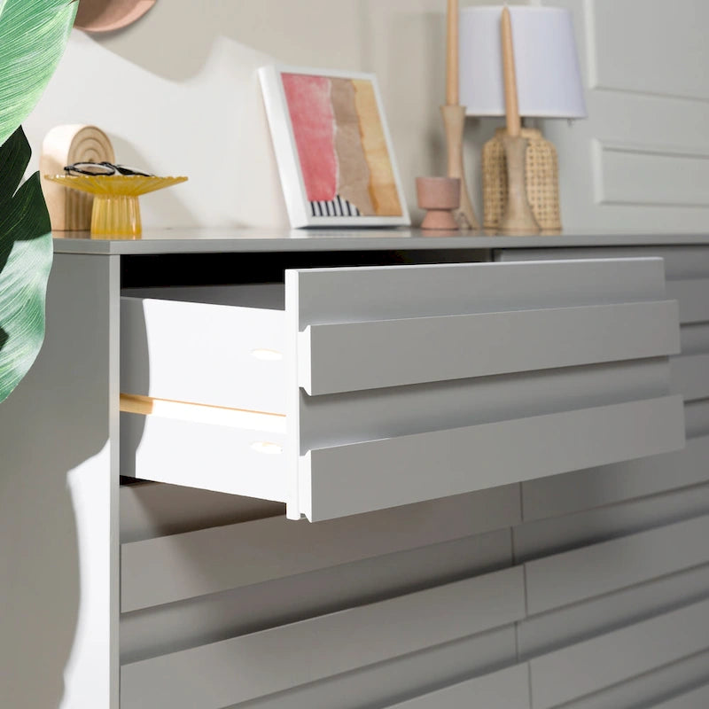 6-Drawer Solid Wood Dresser with Channeled Fronts & Tapered Feet, Onyx / Chalk / Grey / Black / White, Contemporary Style