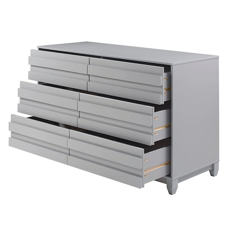 6-Drawer Solid Wood Dresser with Channeled Fronts & Tapered Feet, Onyx / Chalk / Grey / Black / White, Contemporary Style