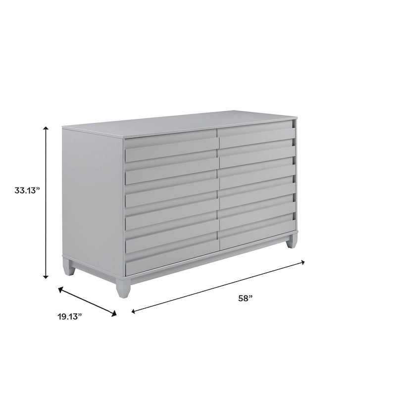 6-Drawer Solid Wood Dresser with Channeled Fronts & Tapered Feet, Onyx / Chalk / Grey / Black / White, Contemporary Style