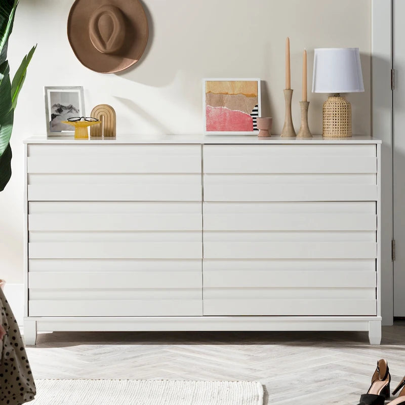 6-Drawer Solid Wood Dresser with Channeled Fronts & Tapered Feet, Onyx / Chalk / Grey / Black / White, Contemporary Style