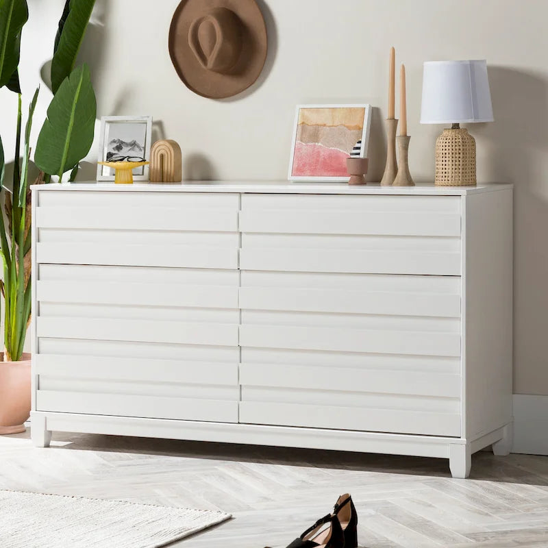 6-Drawer Solid Wood Dresser with Channeled Fronts & Tapered Feet, Onyx / Chalk / Grey / Black / White, Contemporary Style