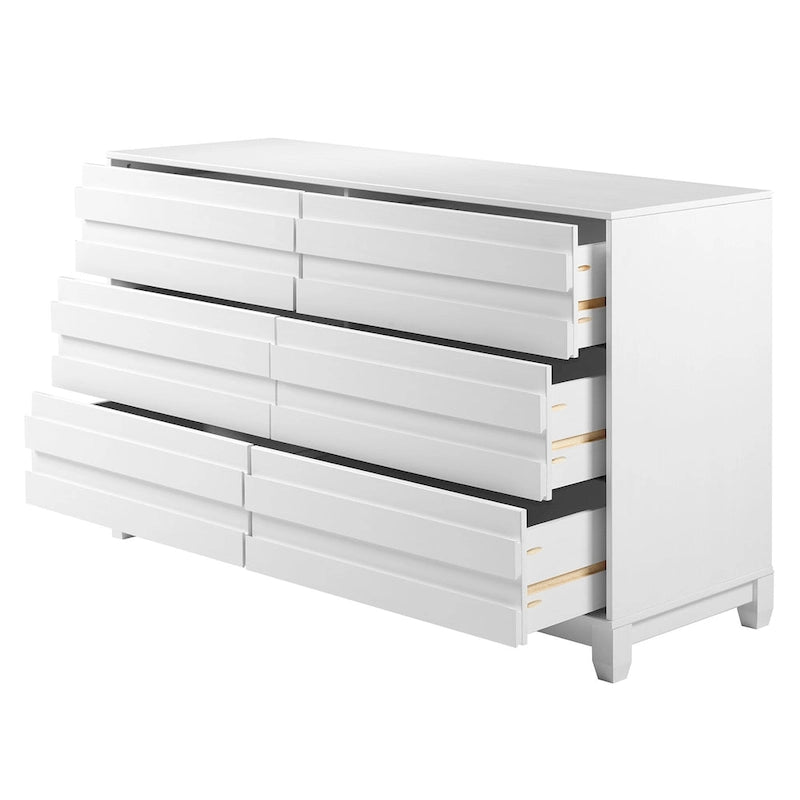 6-Drawer Solid Wood Dresser with Channeled Fronts & Tapered Feet, Onyx / Chalk / Grey / Black / White, Contemporary Style