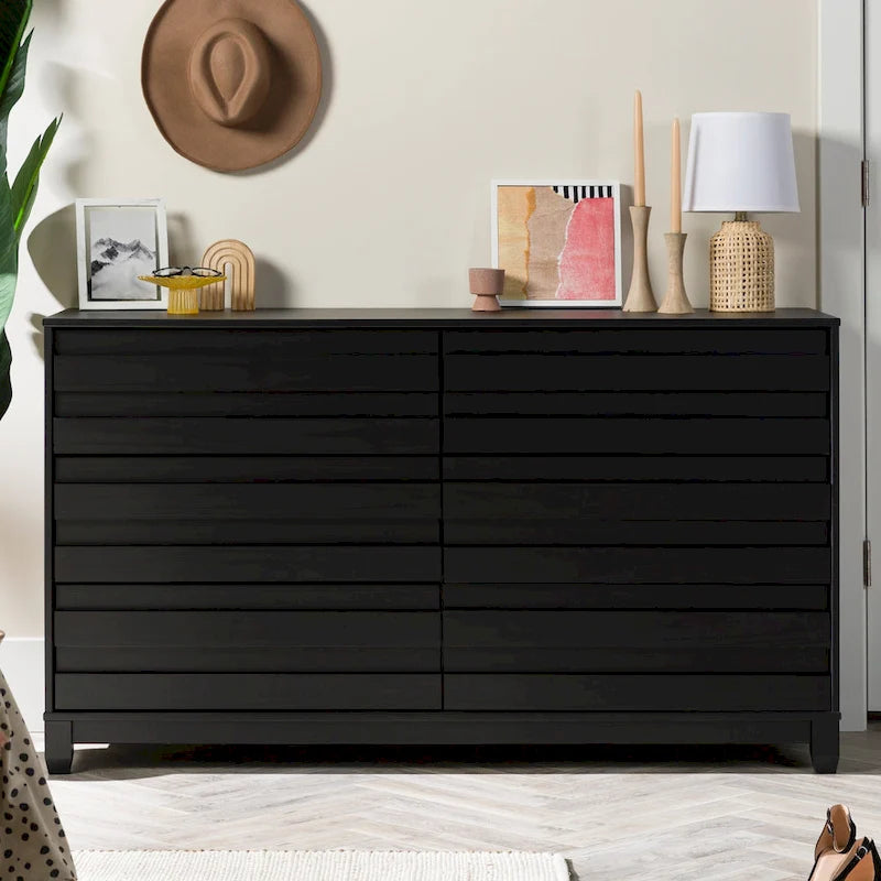 6-Drawer Solid Wood Dresser with Channeled Fronts & Tapered Feet, Onyx / Chalk / Grey / Black / White, Contemporary Style