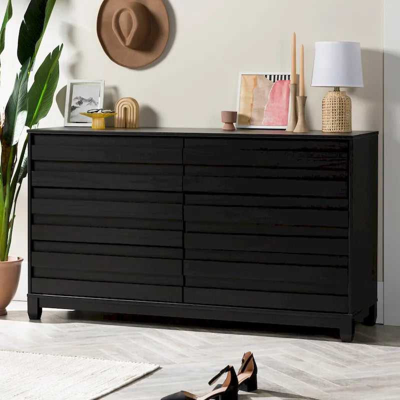 6-Drawer Solid Wood Dresser with Channeled Fronts & Tapered Feet, Onyx / Chalk / Grey / Black / White, Contemporary Style