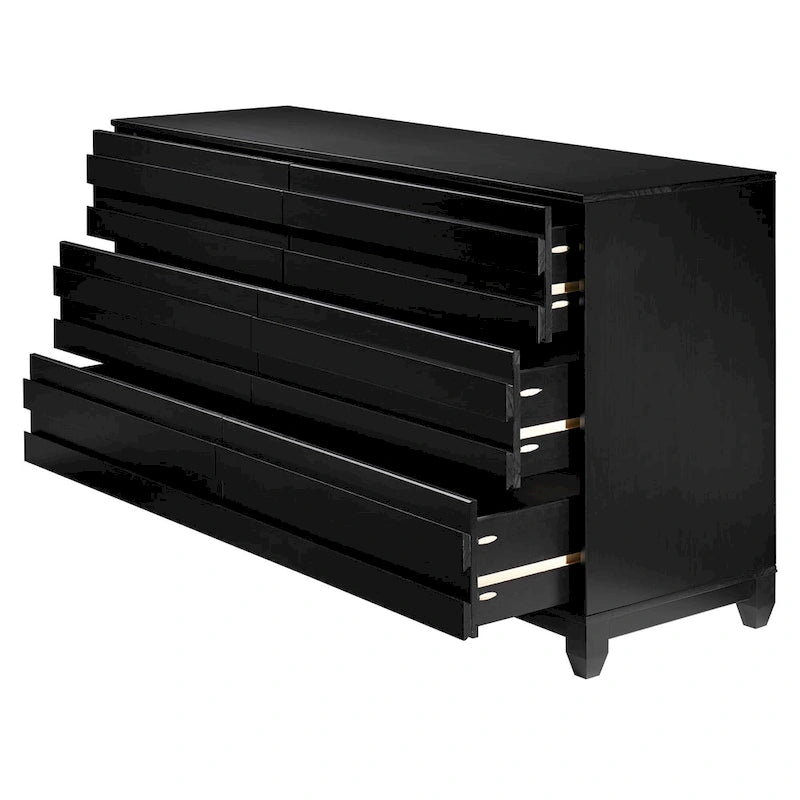 6-Drawer Solid Wood Dresser with Channeled Fronts & Tapered Feet, Onyx / Chalk / Grey / Black / White, Contemporary Style