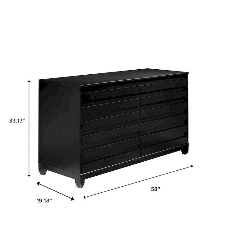 6-Drawer Solid Wood Dresser with Channeled Fronts & Tapered Feet, Onyx / Chalk / Grey / Black / White, Contemporary Style