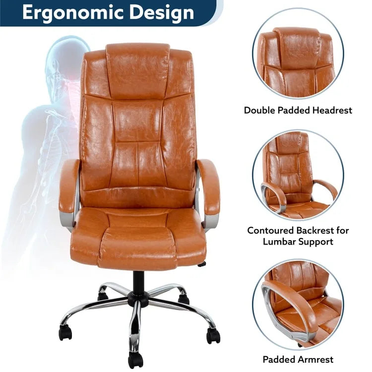 Adjustable Office Chair with Lumbar Support & 360° Swivel, Multiple Colors, Modern Style – Mesh Back / High Back Leather Options
