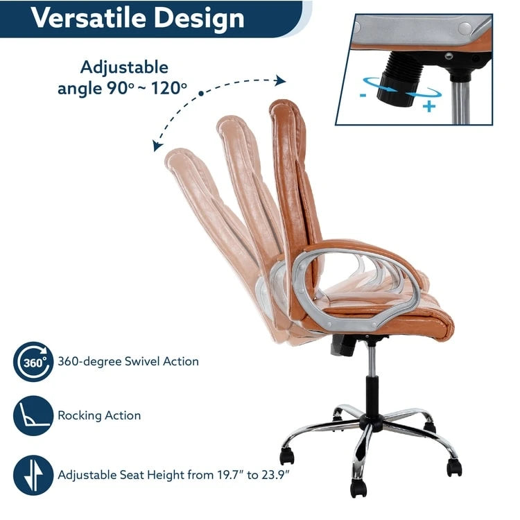 Adjustable Office Chair with Lumbar Support & 360° Swivel, Multiple Colors, Modern Style – Mesh Back / High Back Leather Options