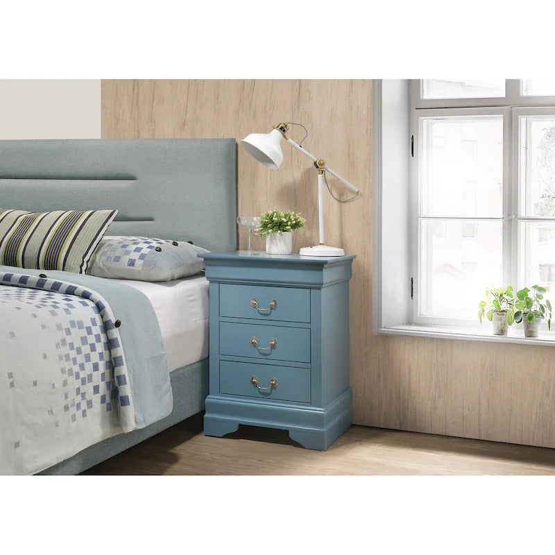 3-Drawer Wood Veneer Nightstand, Multiple Colors – Teal / Cappuccino / Champagne / Pink / White / Cherry / Beige / Black / Gray, Traditional Style