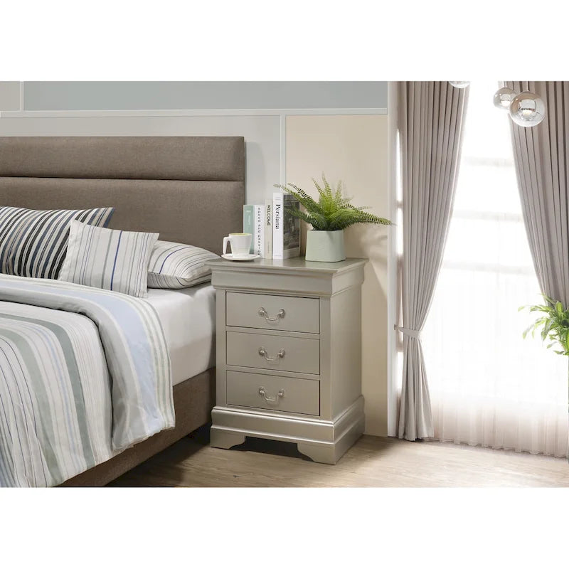 3-Drawer Wood Veneer Nightstand, Multiple Colors – Teal / Cappuccino / Champagne / Pink / White / Cherry / Beige / Black / Gray, Traditional Style