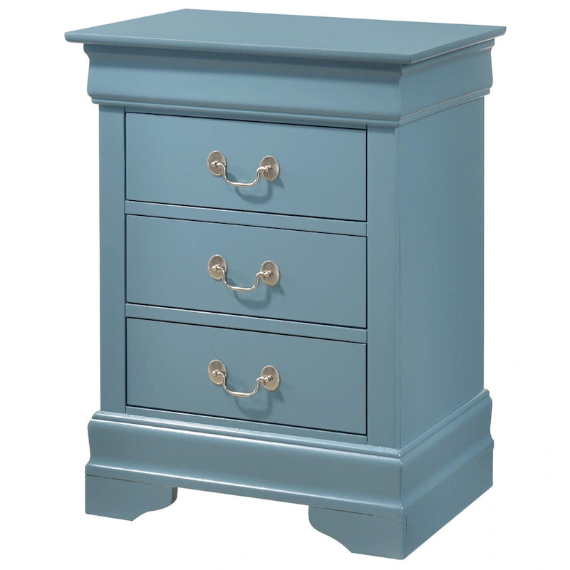3-Drawer Wood Veneer Nightstand, Multiple Colors – Teal / Cappuccino / Champagne / Pink / White / Cherry / Beige / Black / Gray, Traditional Style