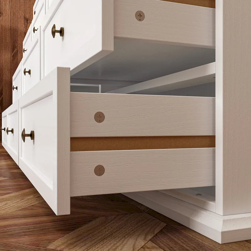12-Drawer Wide Dresser, Brown & White, Modern Style