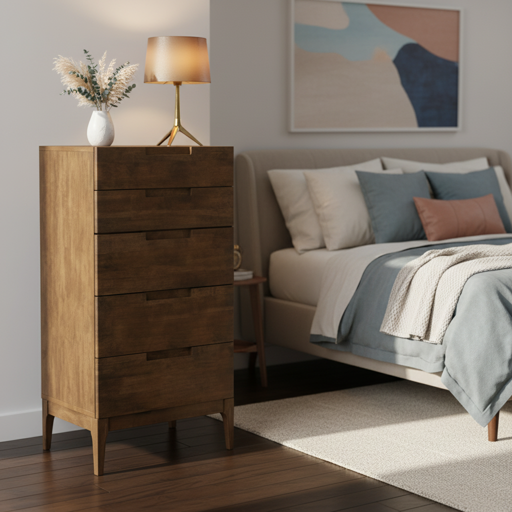 5-Drawer Chest with Tapered Legs & Dovetail Construction, Walnut Brown, Rustic Style