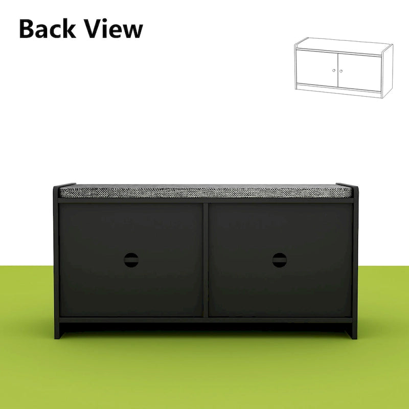 Entryway Shoe Bench with Cushion & 2-Door Storage Cabinet, White / Black, Modern Style