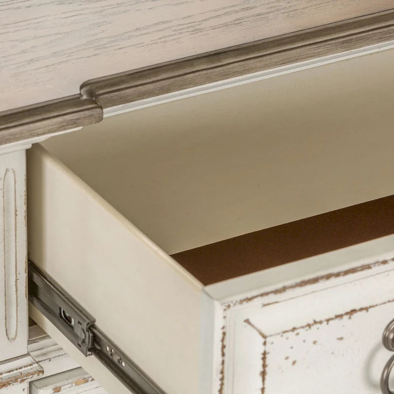 5-Drawer Chest with Dovetail Construction, Weathered Brown & Antique White, European Traditional Style