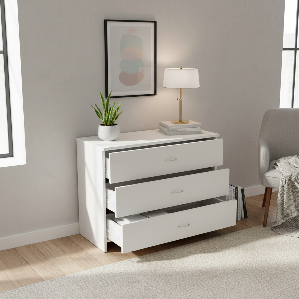 3-Drawer Dresser, White, Modern Style