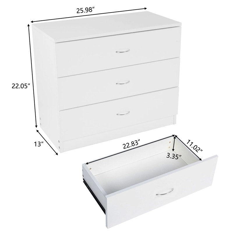 3-Drawer Dresser, White, Modern Style