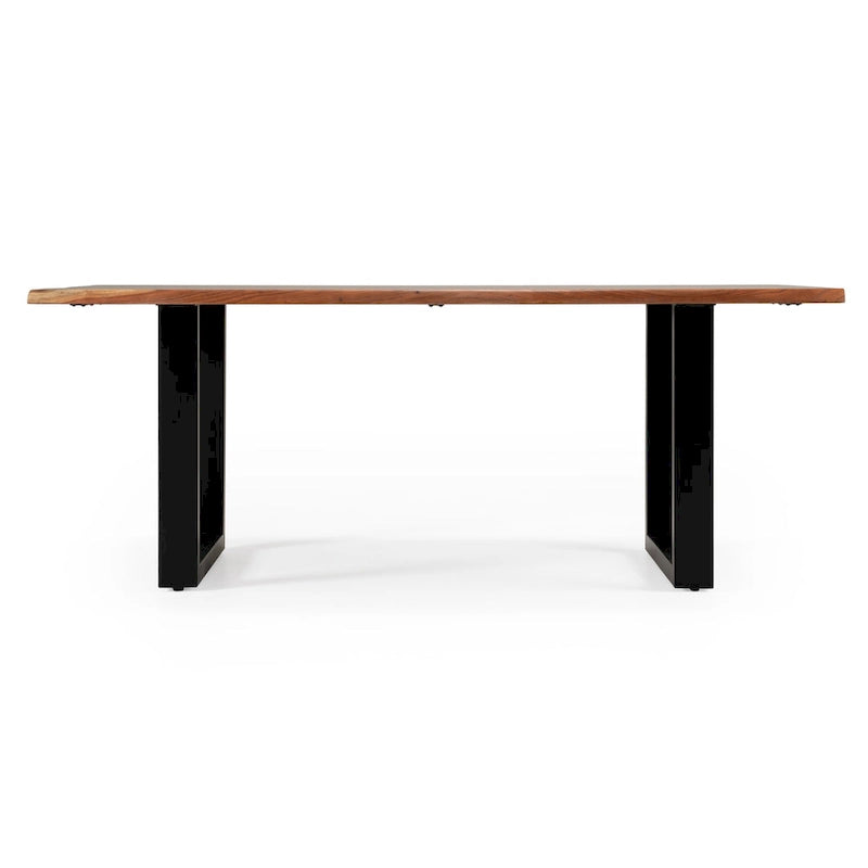 Solid Acacia Live Edge Dining Table with Black U-Legs, Brown, Rustic Modern Style, Seats 6