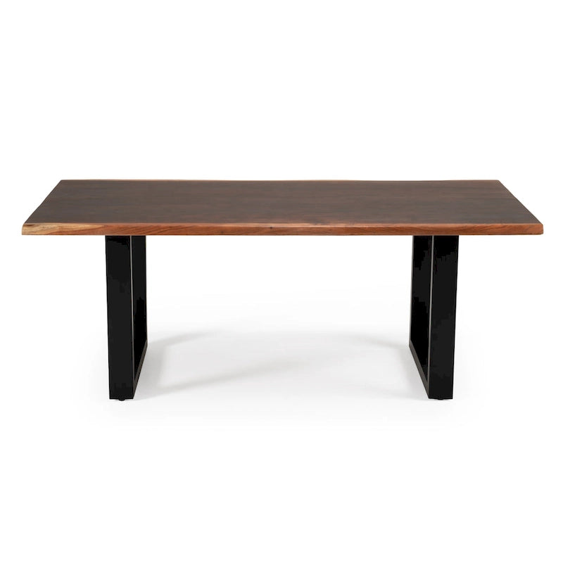 Solid Acacia Live Edge Dining Table with Black U-Legs, Brown, Rustic Modern Style, Seats 6