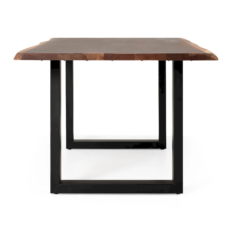 Solid Acacia Live Edge Dining Table with Black U-Legs, Brown, Rustic Modern Style, Seats 6