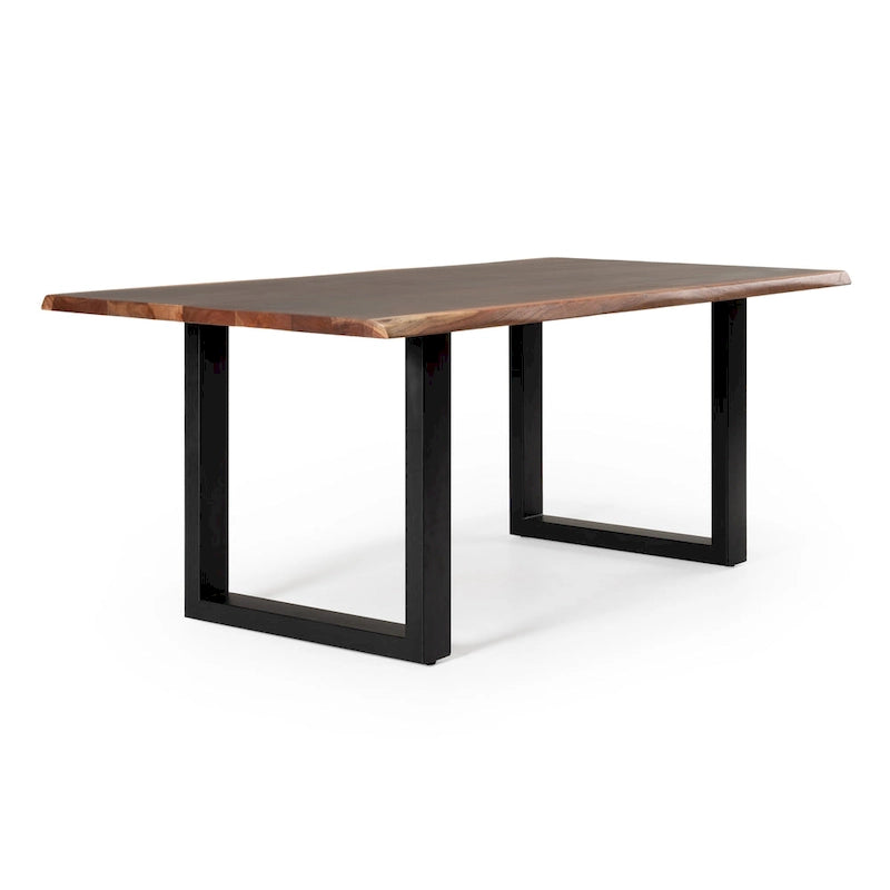 Solid Acacia Live Edge Dining Table with Black U-Legs, Brown, Rustic Modern Style, Seats 6