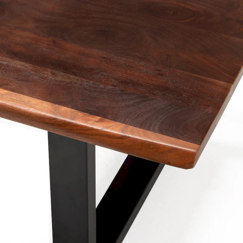 Solid Acacia Live Edge Dining Table with Black U-Legs, Brown, Rustic Modern Style, Seats 6