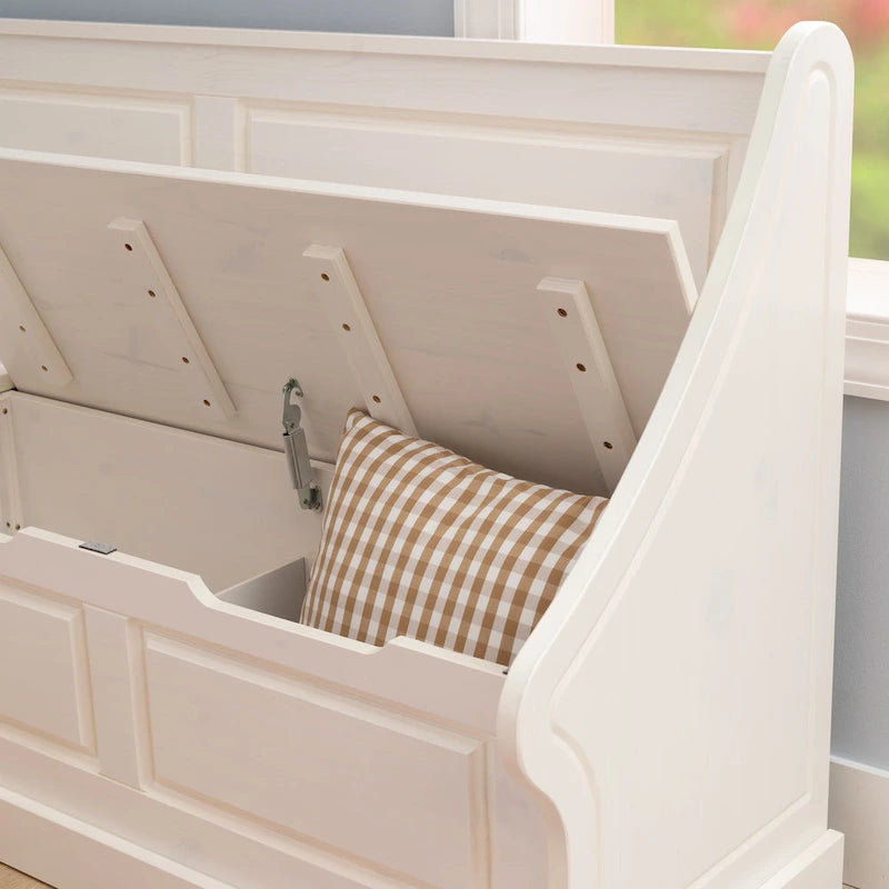 Corner Storage Bench with Lift-Top Seat, White, Classic Style