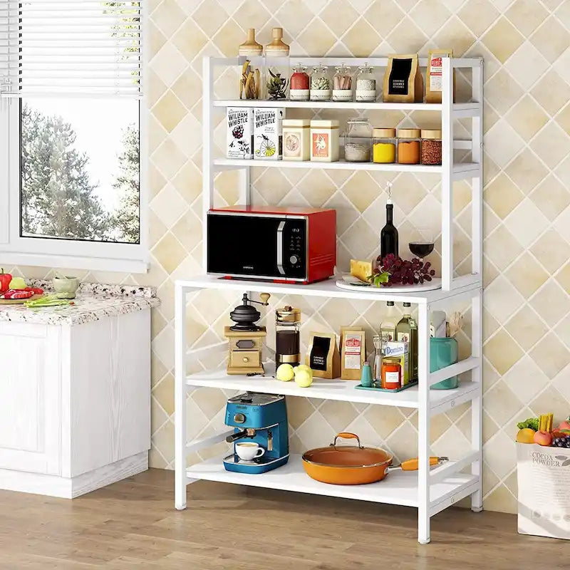5-Tier Baker's Rack with Microwave Stand & Storage Shelves, Black / Brown / White / Grey, Industrial Style
