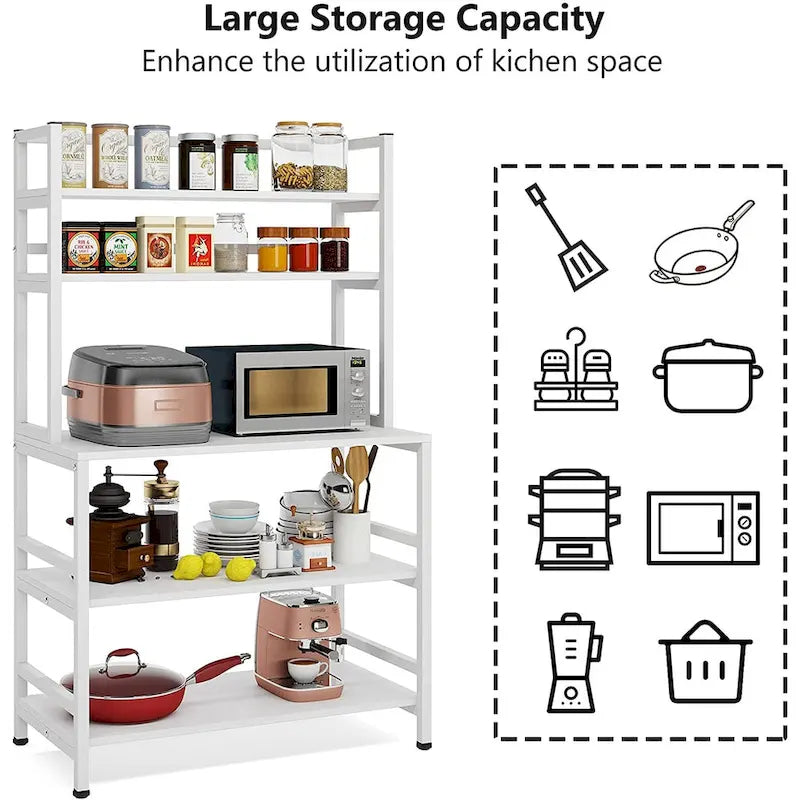 5-Tier Baker's Rack with Microwave Stand & Storage Shelves, Black / Brown / White / Grey, Industrial Style