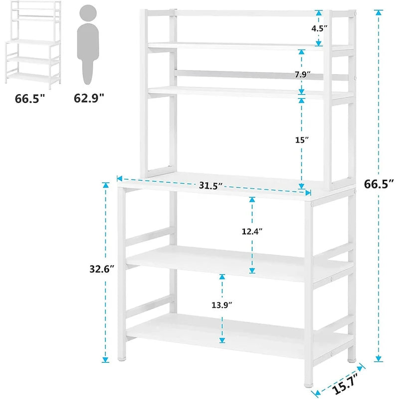 5-Tier Baker's Rack with Microwave Stand & Storage Shelves, Black / Brown / White / Grey, Industrial Style