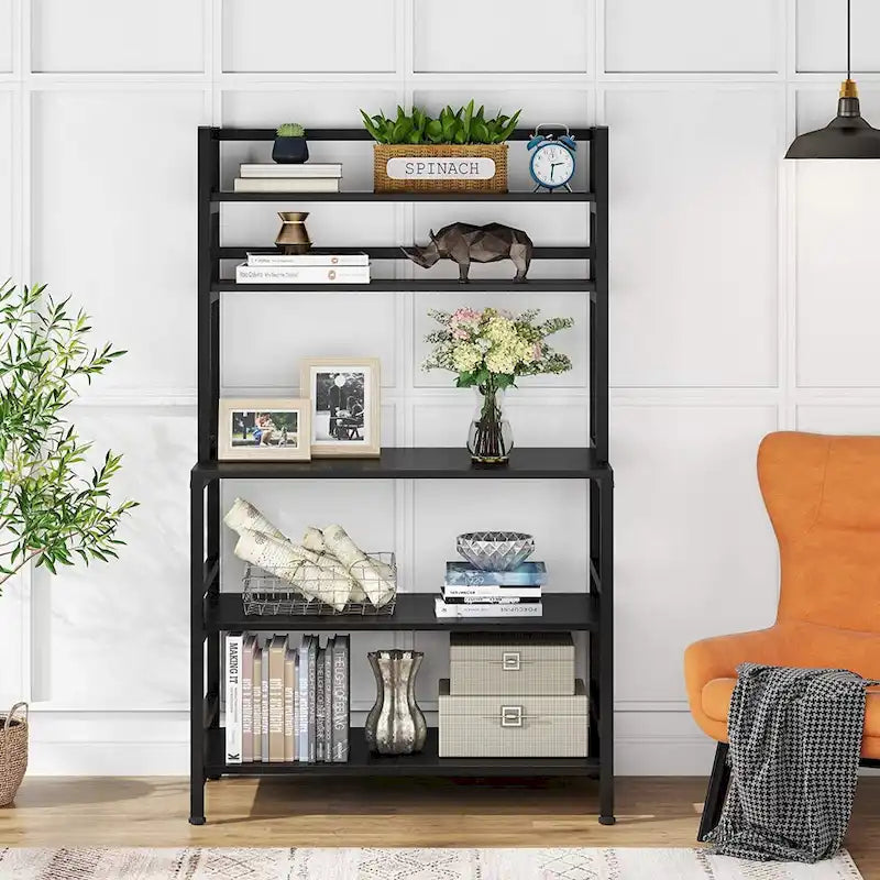5-Tier Baker's Rack with Microwave Stand & Storage Shelves, Black / Brown / White / Grey, Industrial Style