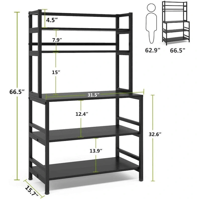 5-Tier Baker's Rack with Microwave Stand & Storage Shelves, Black / Brown / White / Grey, Industrial Style