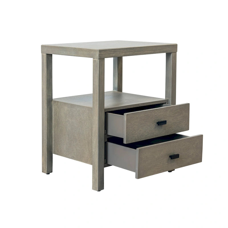 Solid Acacia Wood Storage End Table with 2 Drawers & Open Shelf, Multiple Colors, Transitional Style